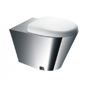 Toilette avec prise murale - Acier inoxydable - Sortie d’eau:  Ø 100 mm - Couvercle: ABS blanc - Prise murale