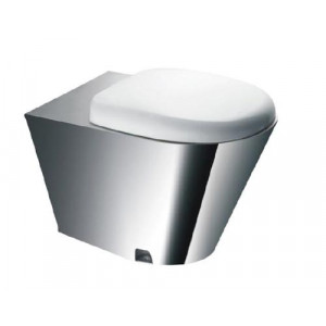 Toilette avec sortie au sol - Acier inoxydable - Sortie d’eau: Ø 100 mm - Couvercle: ABS blanc - Sortie au sol
