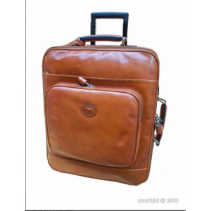 Valise de cabine en cuir coloris caramel - Dimension (L x l) : 44 x 35 cm - 2 grands compartiments