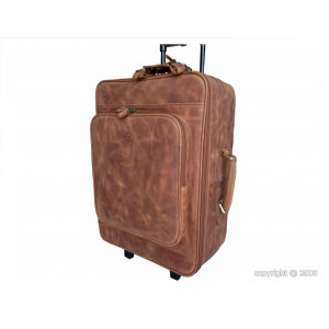 Valise en cuir Arizona avec trolley - Poignée télescopique - Grande poche plate zippée à l'avant