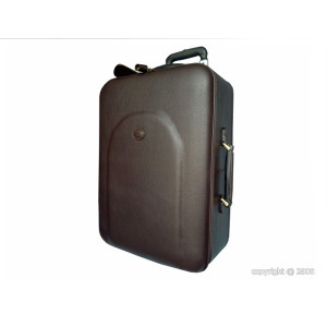 Valise en cuir grainé de coloris brun foncé - Poignée télescopique - Grand compartiment fermant par zip