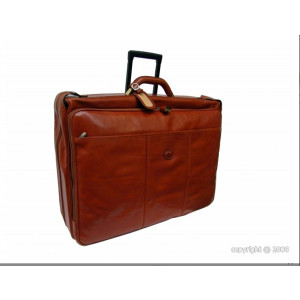 Valise porte-habit en cuir avec trolley - Dimension (L x l) : 62 x 44 cm - Housse munie de deux cintres - 2 poches zippées