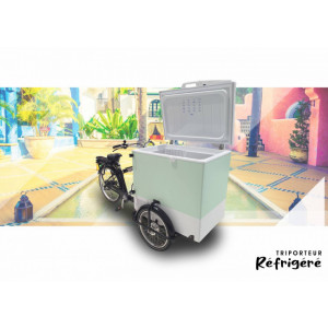 Vélo triporteur  caisson réfrigéré - vente de glaces, produits surgelés ou frais