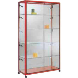 Vitrine d'exposition aluminium avec 4 étagères en verre - Dimensions:  100 x 42 x 180H cm