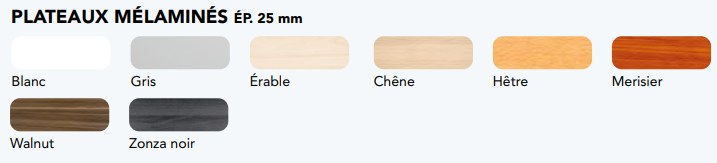 Finition plateau standard : Hêtre, chêne ou gris<br>Autres finitions sur demande