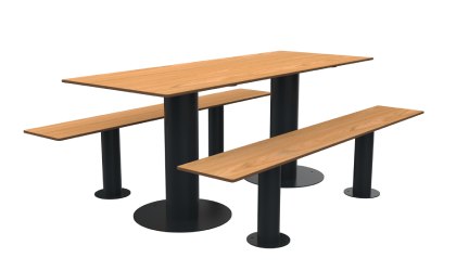 Table pique-nique ronde avec assises séparées en acier et bois en compact HPL - 6 places - Structure métal anthracite - L.1655 x P.1555 x H.710 mm - Coloris bois au choix - 11142727-154524679.jpg