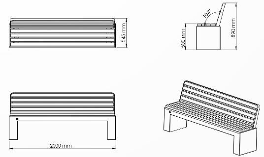 Schéma : ES: Assise et dossier en bois épicéa, agrégat en relief