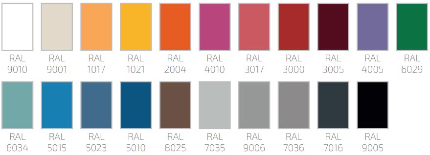 <b>Nuancier (coloris à préciser lors de la commande) </b><br> 10% d'augmentation pour les coloris portes <br> 20 % d'augmentation pour les coloris portes + corps 