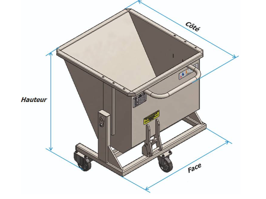 Benne basculante manuelle sur roue - Volume de 100 à 350 L - Charge roulettes : 360 ou 450 Kg – Hauteur pieds : 773 ou 998 mm - 13209210-378447212.PNG