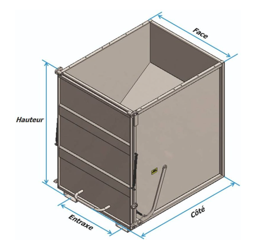 Benne à vidage autonome - Volume : 1200 à 2000 L - Charge : 1800 kg - Poids : 241 à 302 kg - 13596456-616311583.PNG