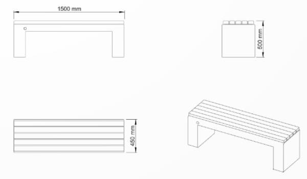 Schéma : ES: Assise en bois épicéa, agrégat en relief 