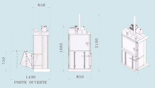 Presse à balles verticale - Force de compression : 4 t - Poids des balles : 40 à 60 kg - Temps de cycle : 20 s - 16504031-315384296.jpg