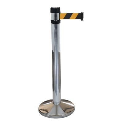 Poteau chromé base standard - sangle 4m noire/jaune
