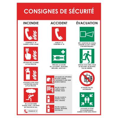 Panneau d'affichage en PVC : CONSIGNES DE SECURITE