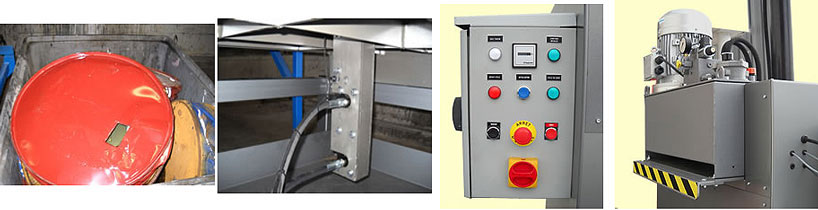 Presse à fûts hydraulique - Force de compression : 17 à 25 t – Fûts : de 200 à 220 L - Bac de rétention : 80 L - Puissance : 5,5 à 7,5 kW, triphasé - 1877356-646223422.jpg