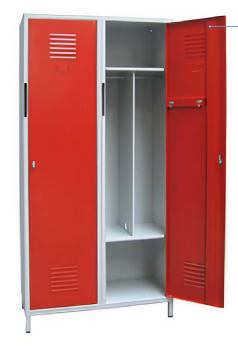 Vestiaire pompier monobloc en acier - 1 ou 2 cases - Sur socle- 5 compartiments - L. 500 ou 970 x P. 500 x H. 1980 mm - Gris et rouge - 22255414-268418189.jpg