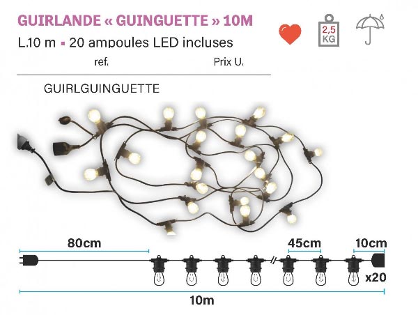 Guirlande lumineuse 10m 20 ampoules vintages extérieur prolongeable