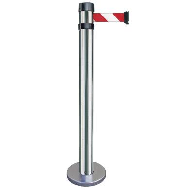 Poteau chromé base standard - sangle 2m rouge/blanche