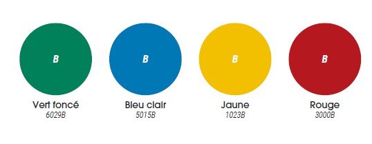 Coloris standards<br>Autres coloris disponibles sur demande (voir nuancier en pièce jointe)