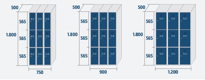 Vestiaire 9 casiers (3 colonnes)