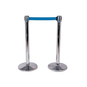 Poteau inox, sangle bleu