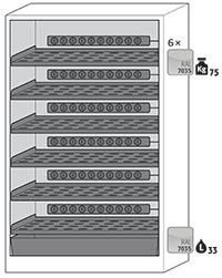 6x étagère perforée compris blocs multiprises<br>1x bac de rétention au sol (V = 33,0 L)