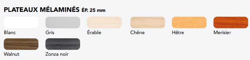 Finition plateau standard : Hêtre, chêne ou gris<br>Autres finitions sur demande