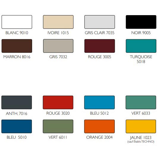 Nuancier (coloris à préciser lors de la commande)