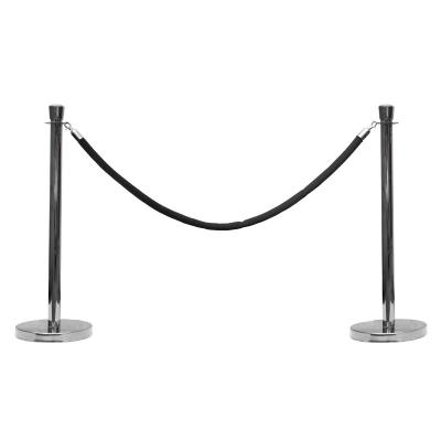 Kit de 2 poteaux chromés- tête cylindrique - 1,6 m cordon velours noir