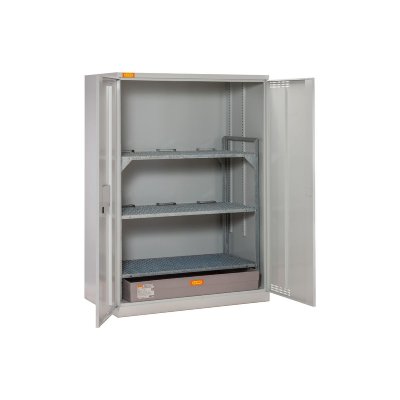Armoire à fût 14/20 avec rayonnage 360 et bac de rétention PFV 150 litres