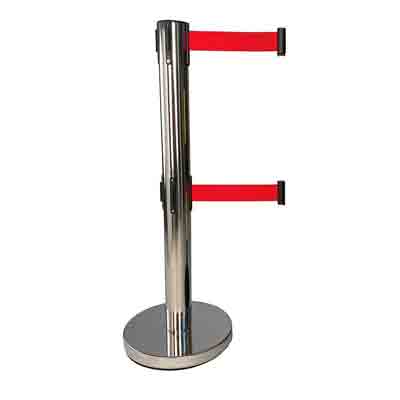 Poteau de guidage Chromé Acier Avec Double Sangle Rouge 4 ml - 37221416-974292274.jpg