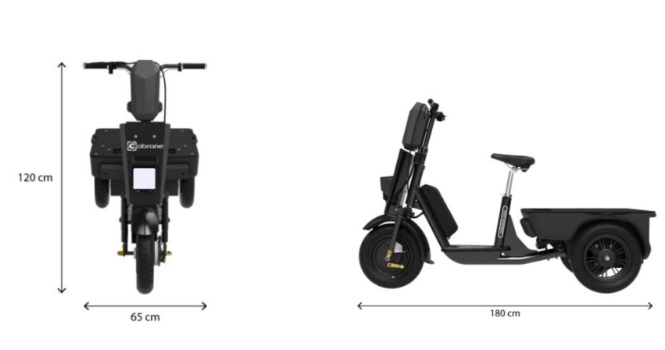 Triporteur professionnel polyvalent - Largeur : 65 cm - Charge tractée : 200 kg - Charge embarqué : 100 kg - Autonomie : 30 km  - 37452165-438857354.jpg