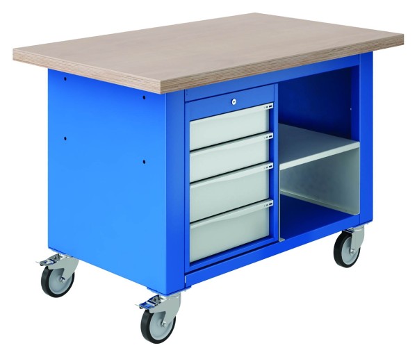 Établi mobile avec coffre vide pour tiroirs et étagère ouverte