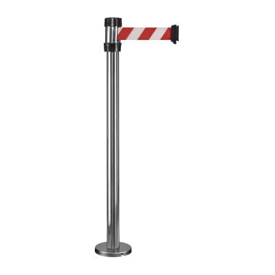Poteau chromé base à fixer - sangle 2m rouge/blanche