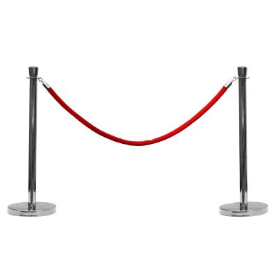 Kit de 2 poteaux chromés - tête cylindrique - 1,6 m cordon velours rouge