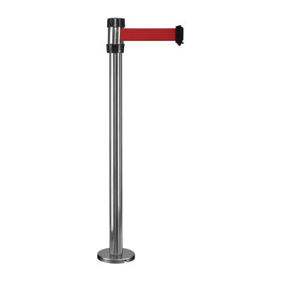 Poteau chromé base à fixer - sangle 2m rouge