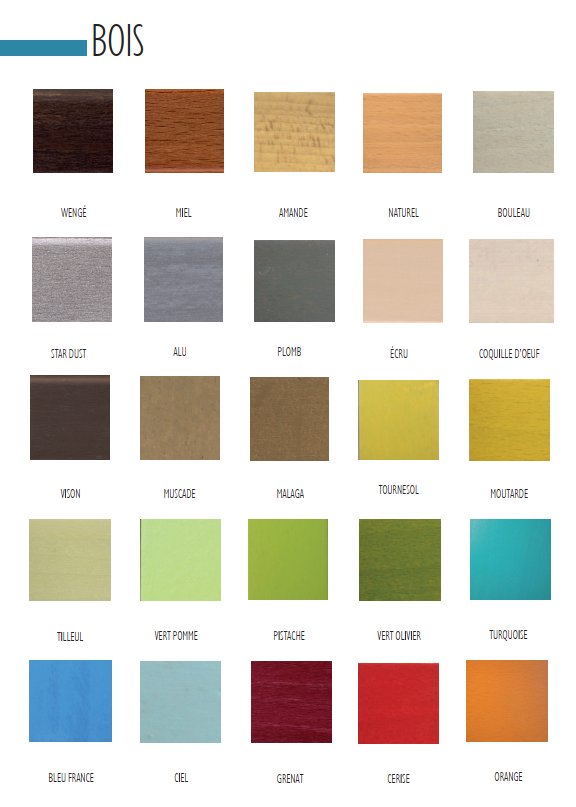 Nuancier (coloris à préciser lors de la commande) 