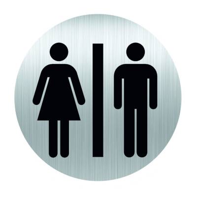 Panneau rond 80mm aluminium adhésif - toilettes hommes/femmes