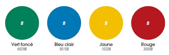 Coloris structure standards<br>Autres coloris disponibles sur demande (voir nuancier en pièce jointe)