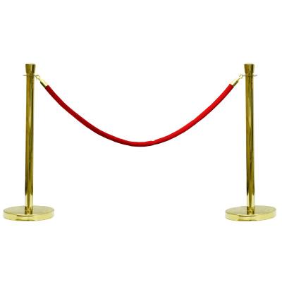 Kit de 2 poteaux laitonnés - tête cylindrique - 1,6 m cordon velours rouge