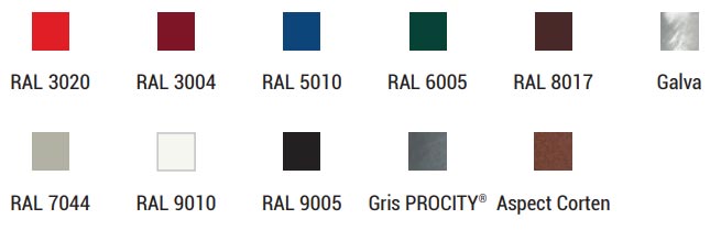 Nuancier (coloris à préciser lors de la commande)