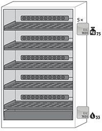 5x étagère perforée compris blocs multiprises<br>1x bac de rétention au sol (V = 33,0 L)