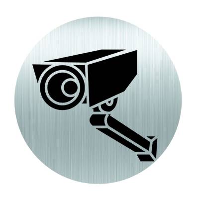 Panneau rond 80mm aluminium adhésif - espace sous surveillance