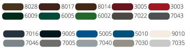 Nuancier (coloris à préciser lors de la commande)