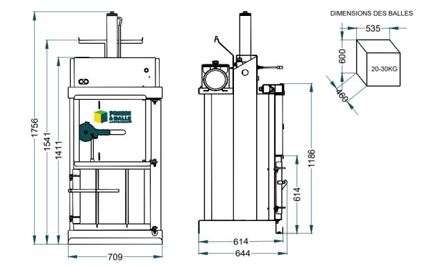 Presse à balles verticale - Poids des balles : 20 à 30 kg - Ouverture de chargement : 490 x 535 mm - Force de compaction : 2 t - 77325924-262587666.JPG