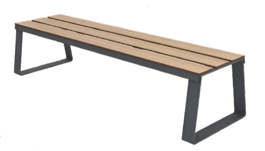 Banquette sans dossier en acier et bois compact HPL - A lames – 1 place - Structure métal anthracite - L.700 x P.535 x H.410 mm - Coloris assise au choix - 77447122-894551387.jpg