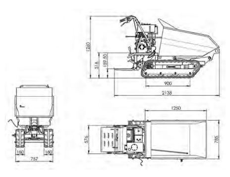 Dumper à chenilles - Charge 500 kg - Godet L 1251 x l 785 x H 858 mm - 77524429-679548433.jpg