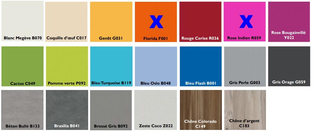 Nuanciers (coloris à préciser lors de la commande)