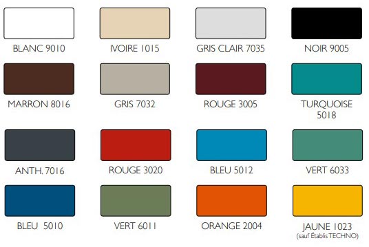 Nuancier (coloris à préciser lors de la commande)