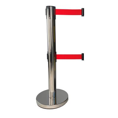 Poteau chromé base lestée double sangle 4m rouge
